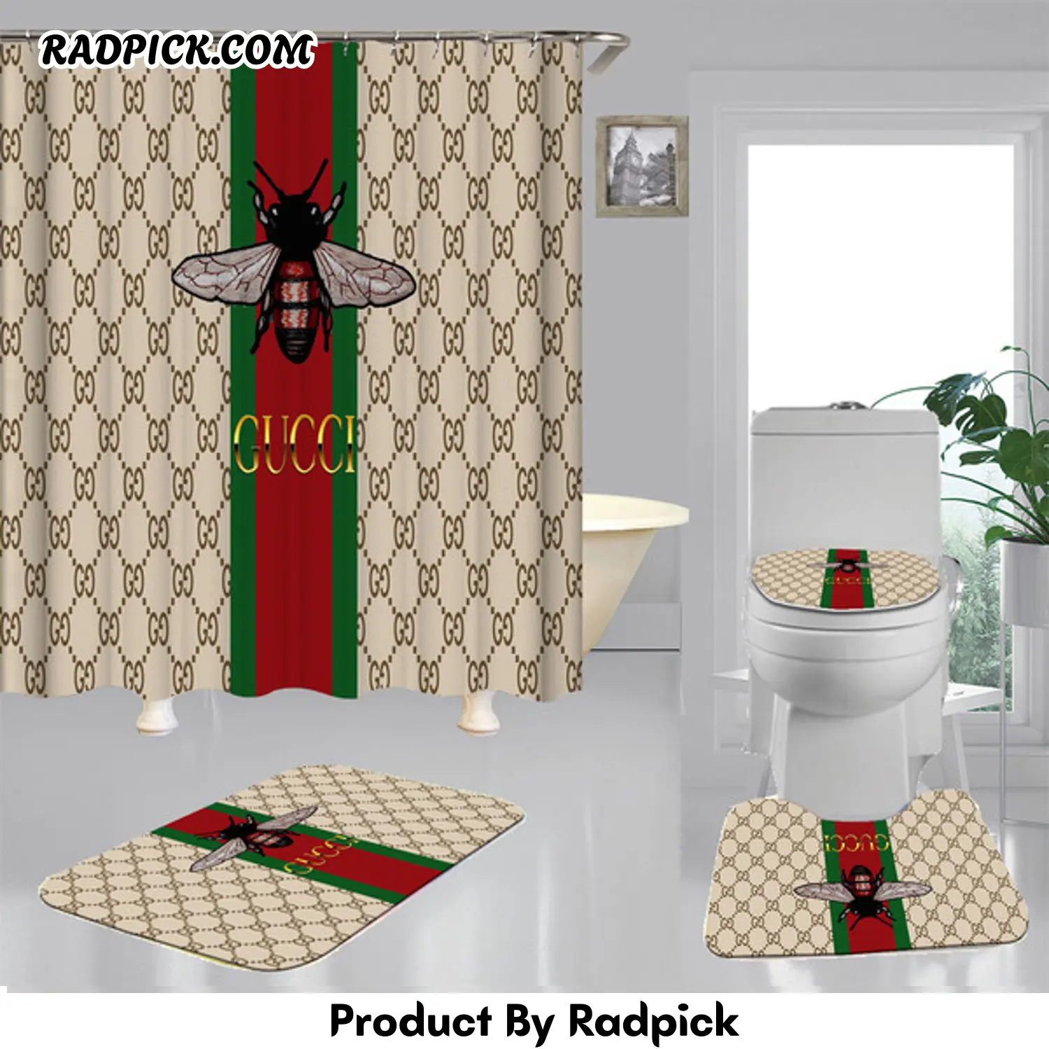 Gucci gc shower curtain waterproof luxury bath mat sets v17  rp387760